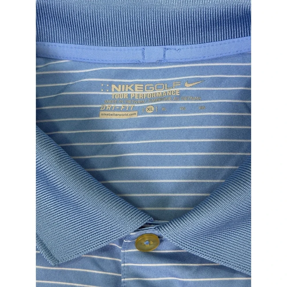 Nike Golf Tour Performance Polo Shirt Mens XL Blue Striped Dri Fit‎ Short Sleeve